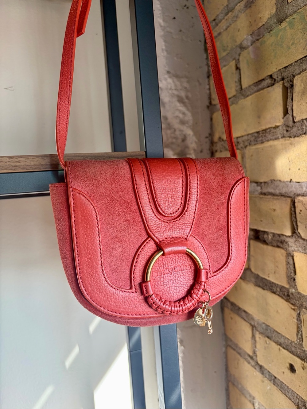 See by Chloe Hana Small Crossbody Saddle Bag Red Leather Suede With Dustbag